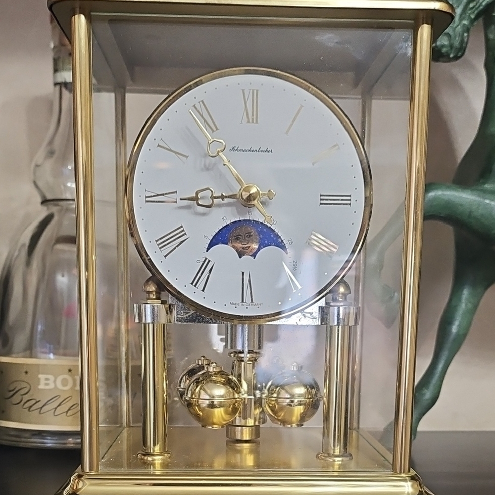 Vintage West GERMANY Gold and Silver Mantel Clock Moon Fase